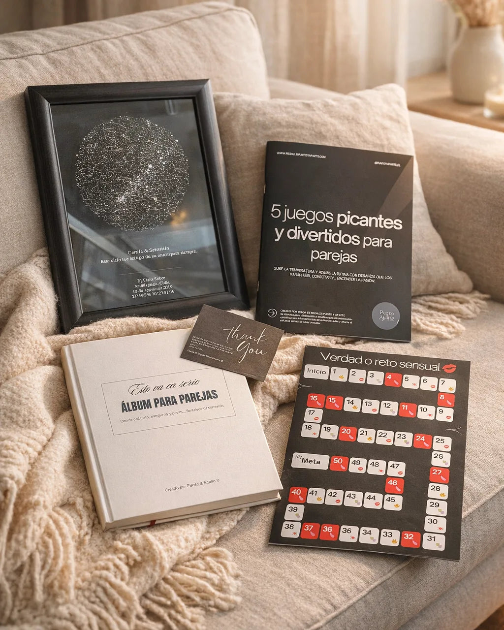 Pack Historia Infinita, regalo para parejas con mapa estelar, revista y álbum