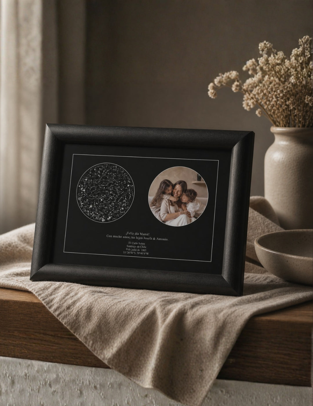 Mapa Estelar Cielo Foto 35×26×1 cm | Cuadro Negro o Café | Mapa Estelar + Fotografía Personalizada | Regalo con Significado