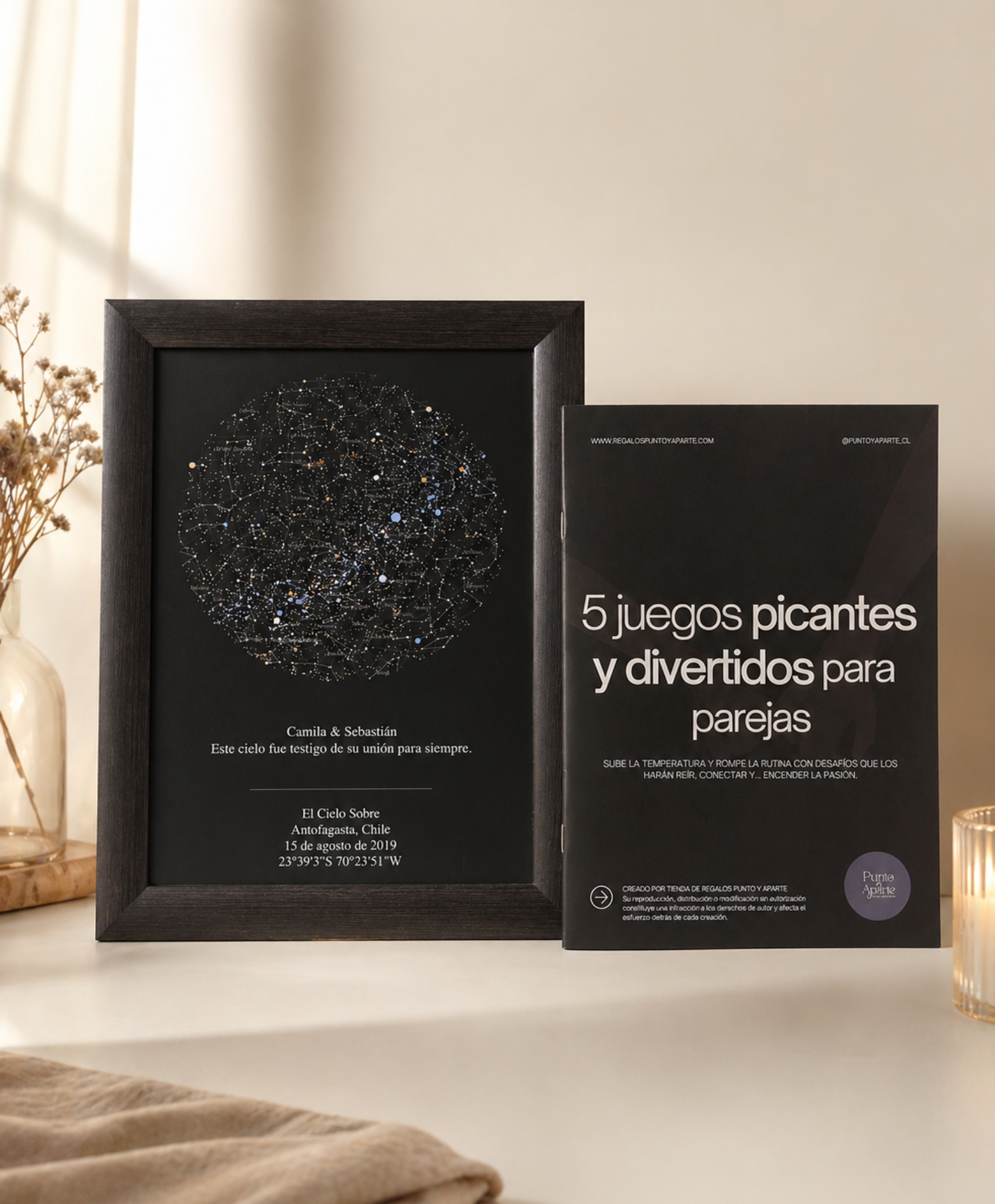 Pack Noche Perfecta:  Para aumentar la complicidad en tu relación | Incluye revista 5 Juegos Picantes + Mapa Estelar Sky of Colors